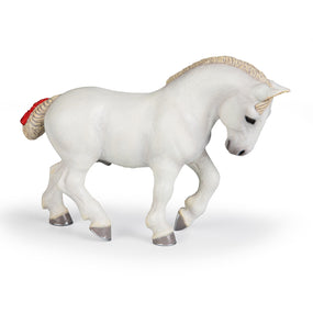 Percheron blanc Papo en PVC, Collection chevaux, jouet éducatif idéal pour enfants et collectionneurs