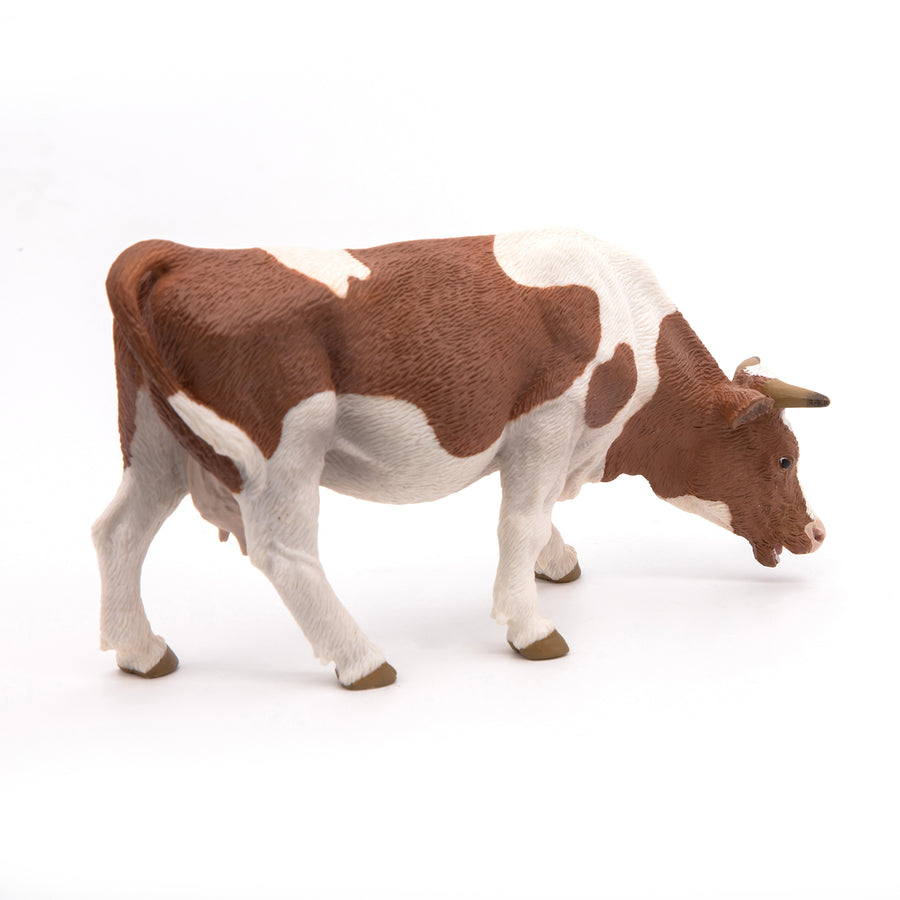 Figurine Vache simmental broutant Papo en PVC, Collection Vie à la ferme, jouet éducatif idéal pour enfants et collectionneurs
