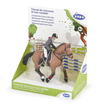 Figurine Cheval de concours et son cavalier Papo en PVC, Collection chevaux, jouet éducatif idéal pour enfants et collectionneurs